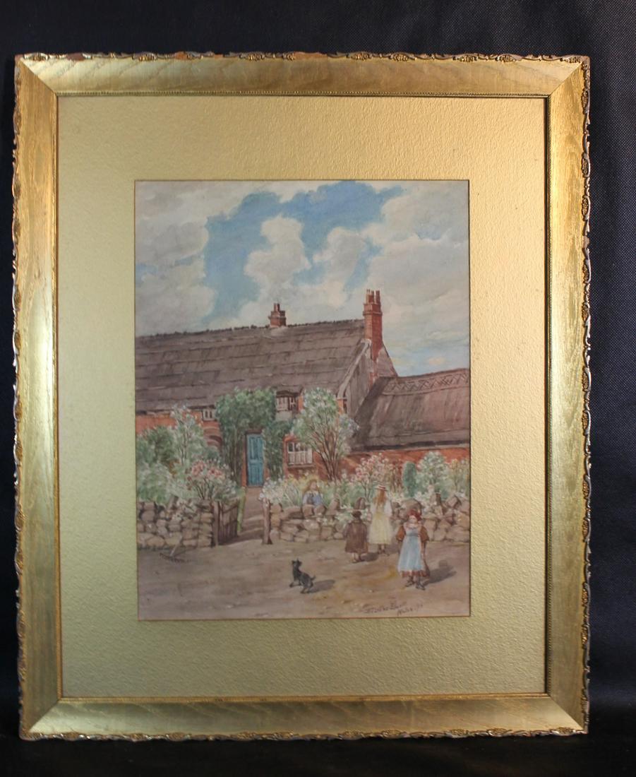 D. Jerome Elwell [American b.1847-d.1912]: Watercolor, homestead scene, S.L.R. and inscription on reverse "In the mining district" sight size is 15 3/4" x 12" overall size is 24 1/2" x 20 1/2"