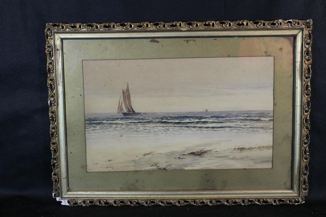 Edward A. Harvey American MA b1862-d.1917: S.L.L. And titled "Early Morning" sight size is 10 3/4" x 18" and overall framed size is 17 3/4" x 24 1/2"