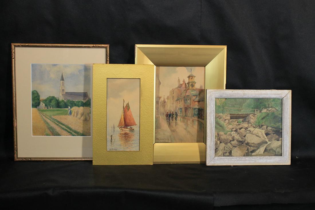 Lot of 4 Watercolors, various artists (1 of 5)