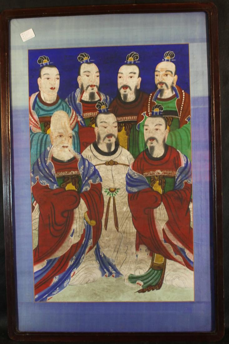 Painting Under Glass, 7 Immortals: Asian painting under glass, 7 Immortals, overall framed size is 37 1/2" x 24 1/4"