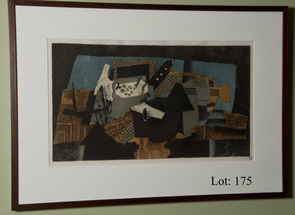 Georges Braque Framed Print: Georges Braque print titled " Le Gueriden Noir" with the embossed stamp of the Louvre and inscribed " Musee Louvre Chalcographie" on archival paper and framed. Sight dimensions are 13 x 23, overall di