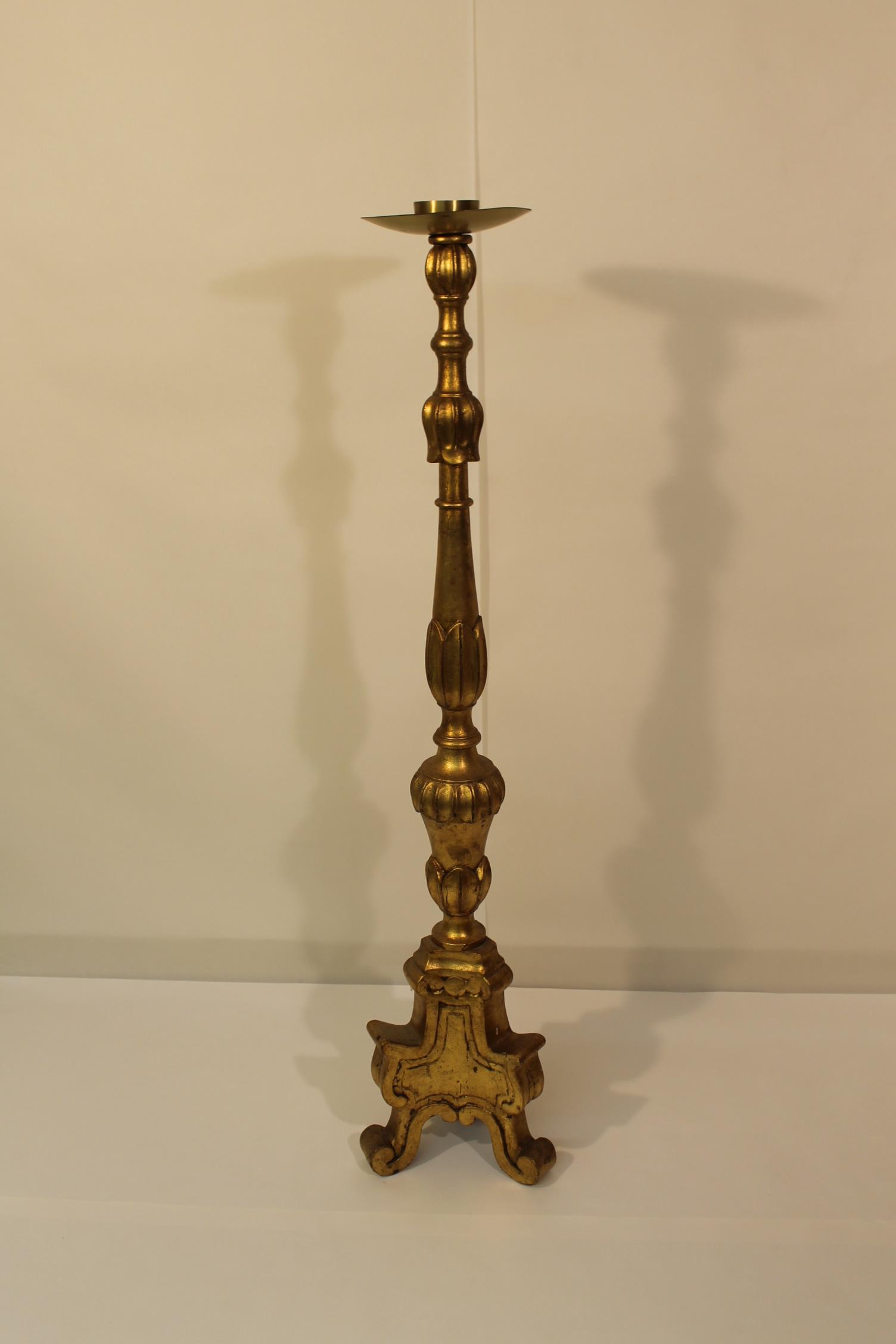 52" Altar Candlestick: Vintage altar candlestick, 52" tall, wood with gold paint