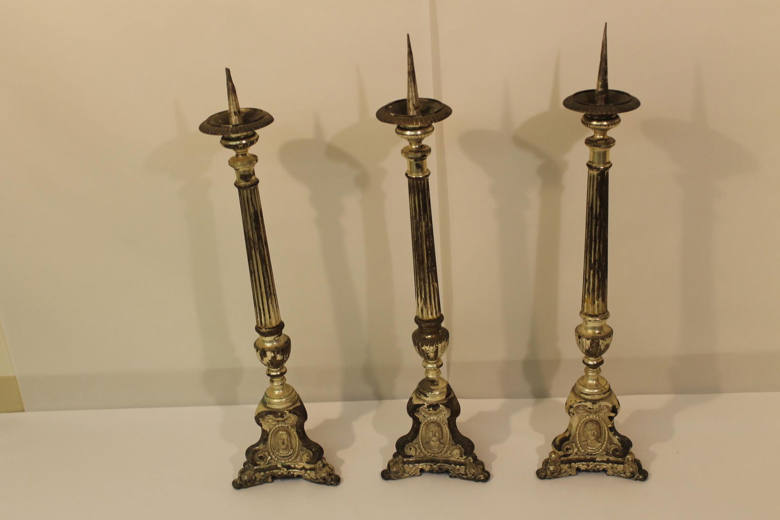 3 Vintage Chromed Altar Candlesticks (1 of 4)