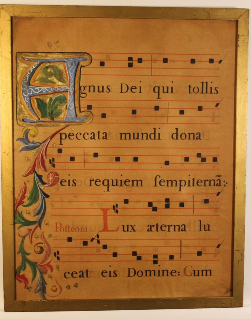 Music Sheet on Vellum: Hand painted music sheet on vellum, overall size 19 1/4" x 15 1/2" frmed under glass NRFF
