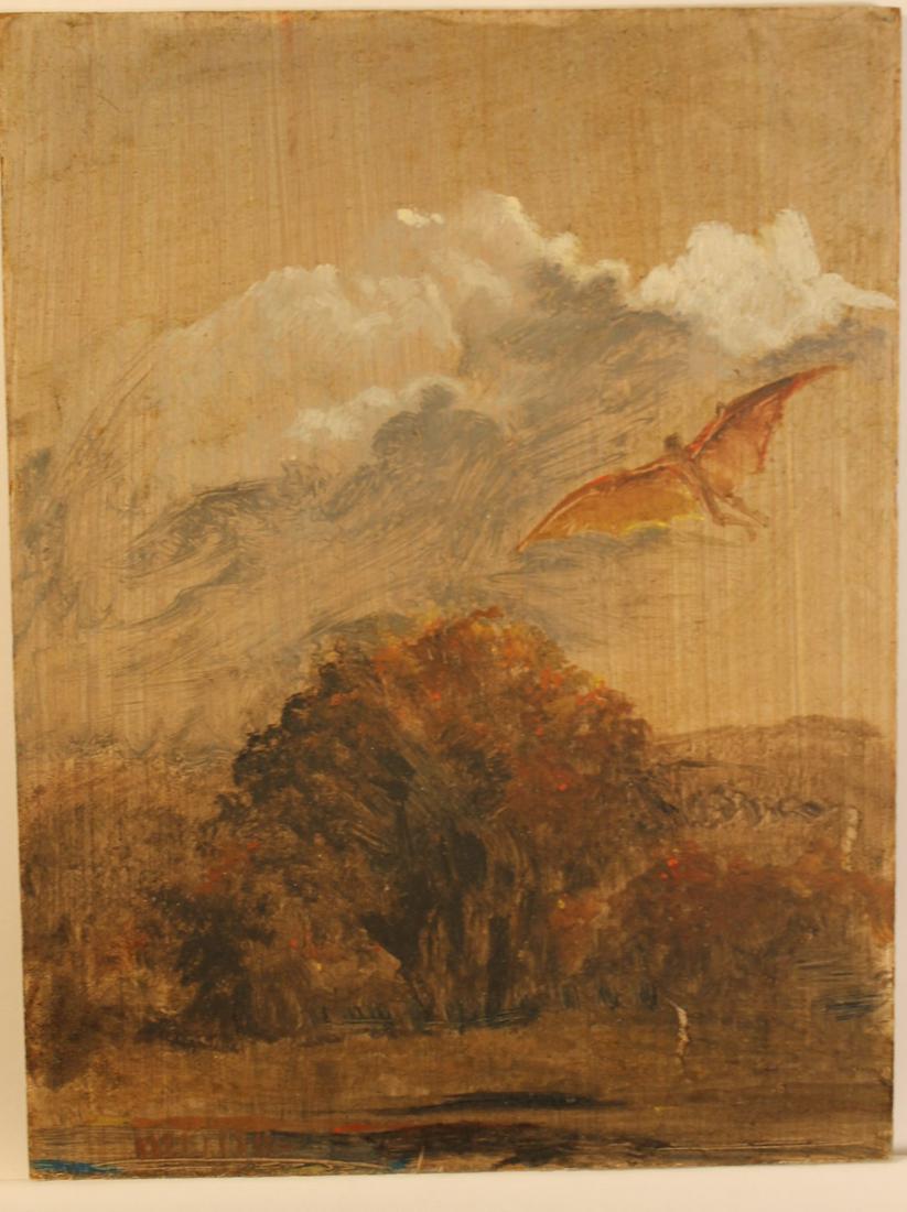 Classical Winged Figure: Ptg of a classical winged figure on masonite, SLL illegibly size is 12" x 9"