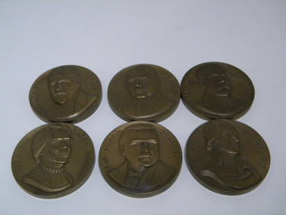 6 Bronze Medals issued by Abbott Labs: Pathfinders in Psych. 3" diameter, Karen Horney, Adolf Meyer, Sigmund Freud, Jean Martin Charcot, Benjamin Rush, Alfred Adler