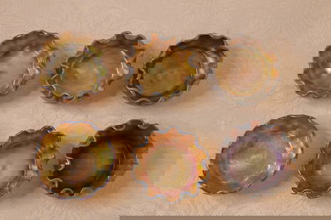 Six Louis Comfort Tiffany Favrille Salts: Six Louis Comfort Tiffany Favrille Salts Lot of 6 Louis Comfort Tiffany, Favrille glass salts 2 1/2" diameter