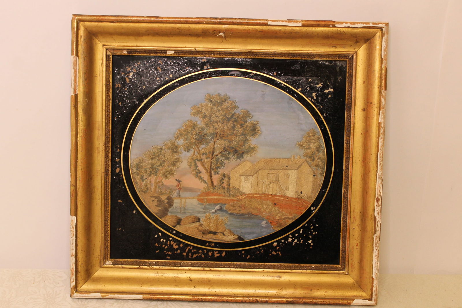 Needlework Farmhouse Scene 19th Century (1 of 4)