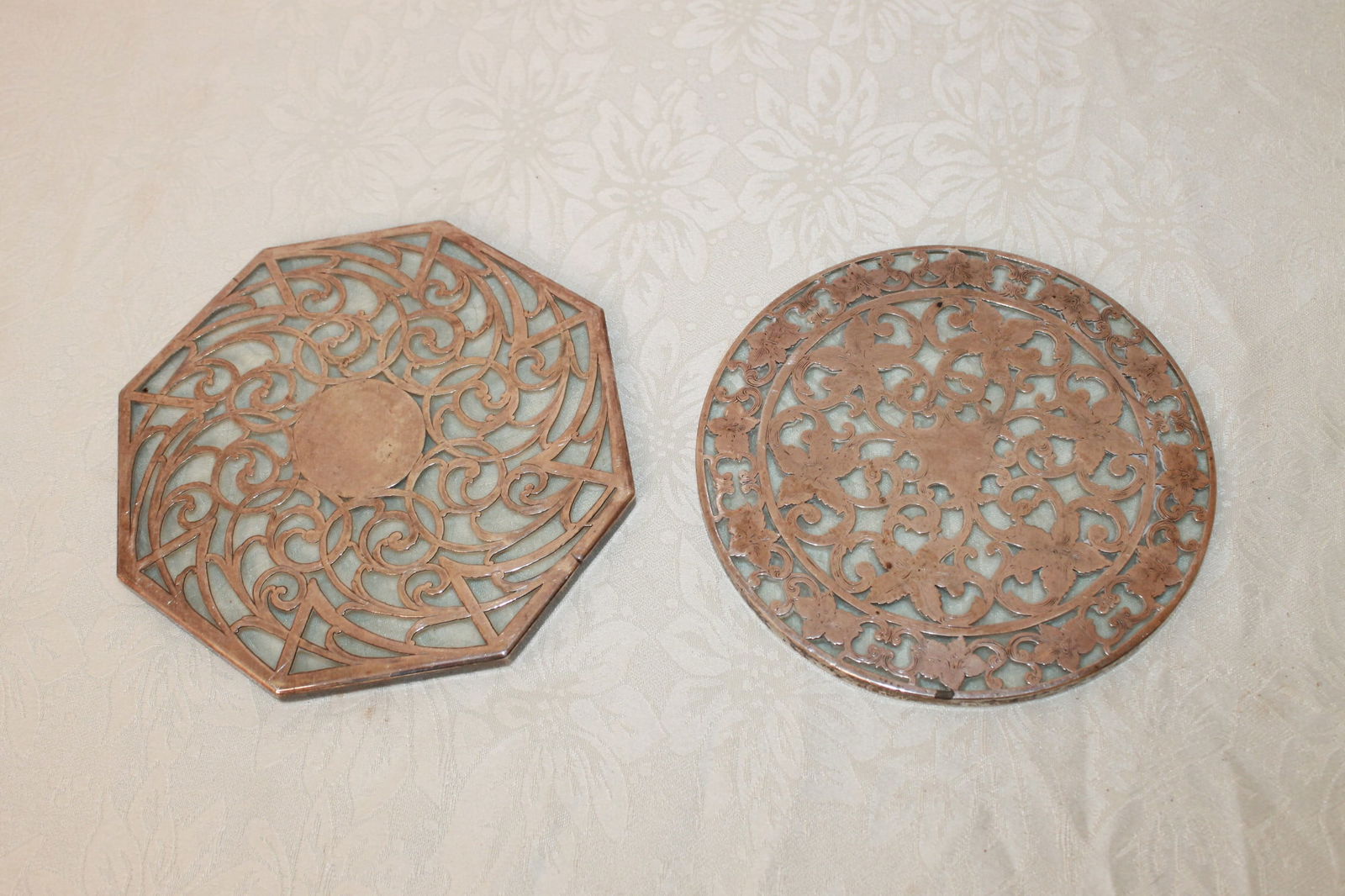 Two Sterling and Glass Trivets (1 of 2)