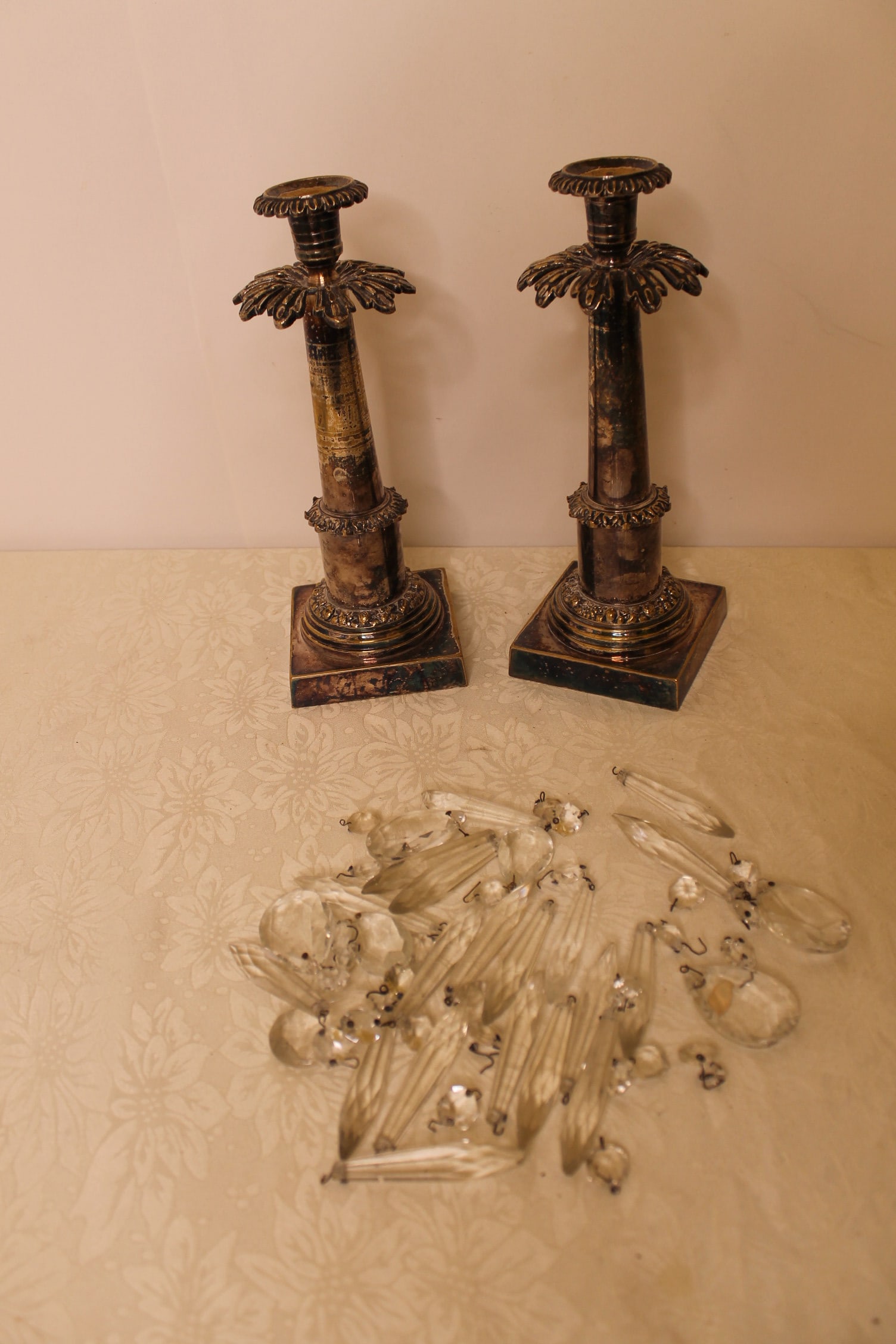 Pr. Of Shefield Candlestick w/Prisms (1 of 2)