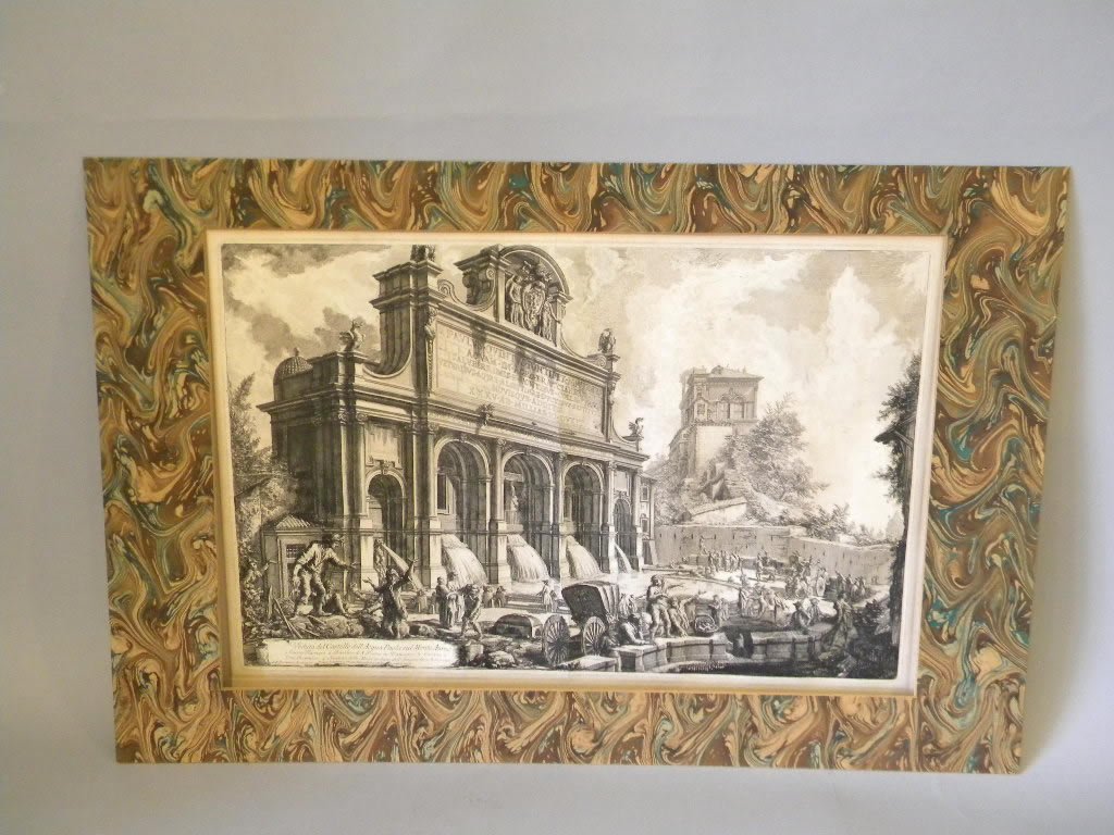 Giovanni Battista Piranesi [Italian 1720-1778]: "View of the Fountainhead of the Acqua Paola on Monte Aureo" Black and white etching, plate size is 15 5/8" x 24 1/8" signature at lower left or scroll. G.B. Piranesi Architetto