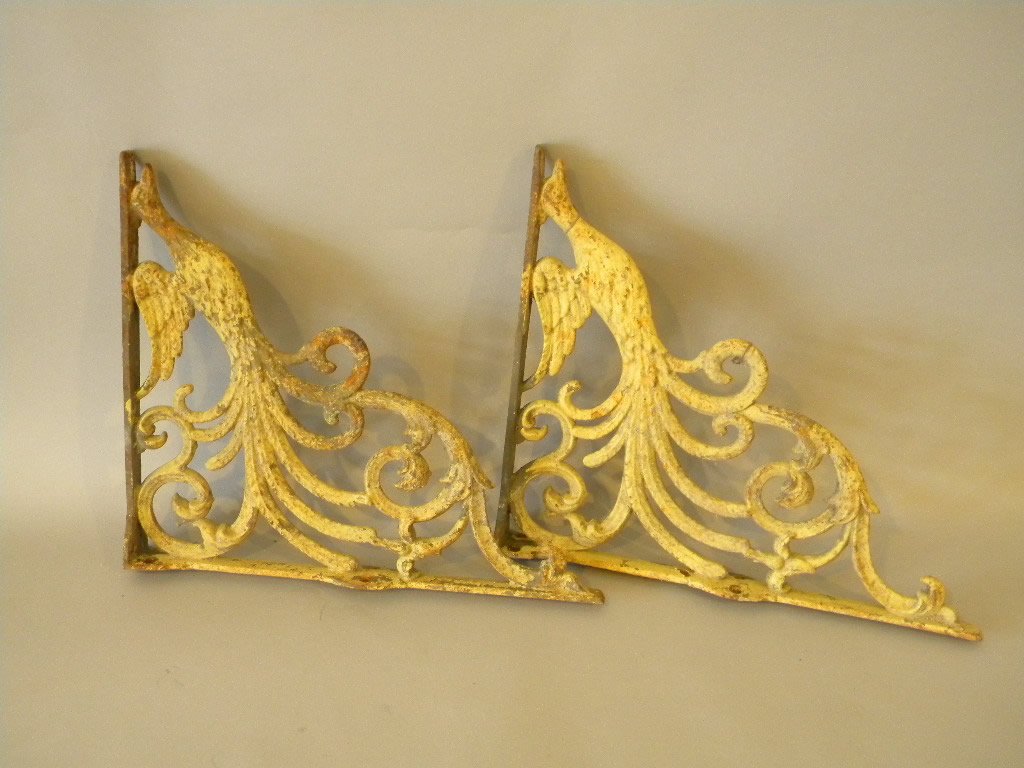 Victorian Brackets: Pr. of Victorian brackets, depicting stylized bird height is 14 1/2" x 12 1/2"