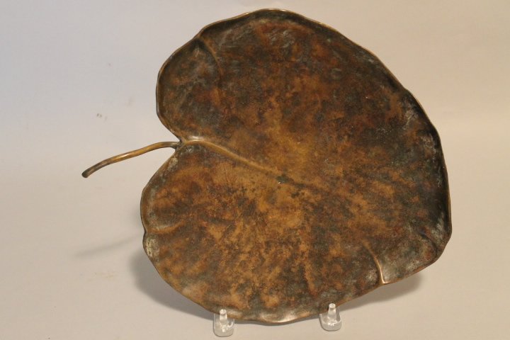 29. Bronze Leaf Dish: Italian designer Emmilio Maraffi signature with number 24 on reverse Diameter is 14" by 12"
