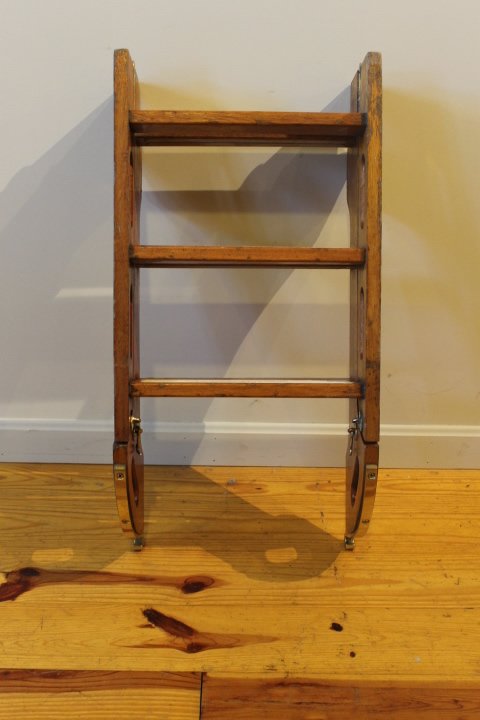 37. Wood & Brass fitted Boat Ladder: Early wooden boat lader 50" tall, foldable, with brass fittings