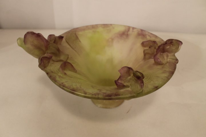 Daum France, Iris Bowl: Iris design bowl signed Daum France, size is 7" tall by 10 1/2" diameter