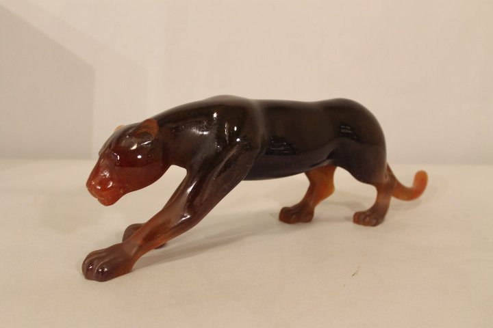Daum France Panther: Crystal Amber panther, 189/200, size is 16 1/2" long