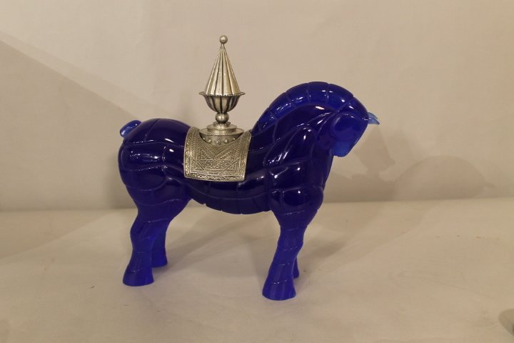 Daum France Cobalt Horse: Cobalt horse with metal mount, 12 1/2" tall by 1" long, signed Daum France,