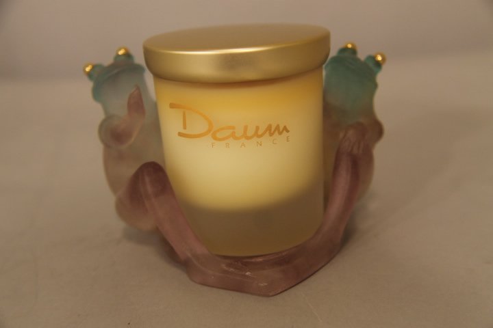 Daum France Candle Holder: Signed Daum France candle holder with Daum candle