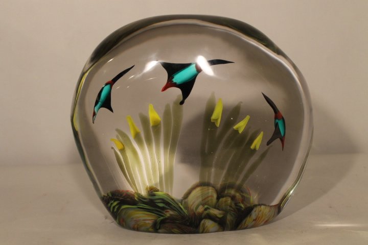 LargeArt Glass Paperweight Sculpture: Aquatic Scene, paperweight sculpture,signed Elio Raffaeli for Ogetti, size is 10" tall by 12" wide.