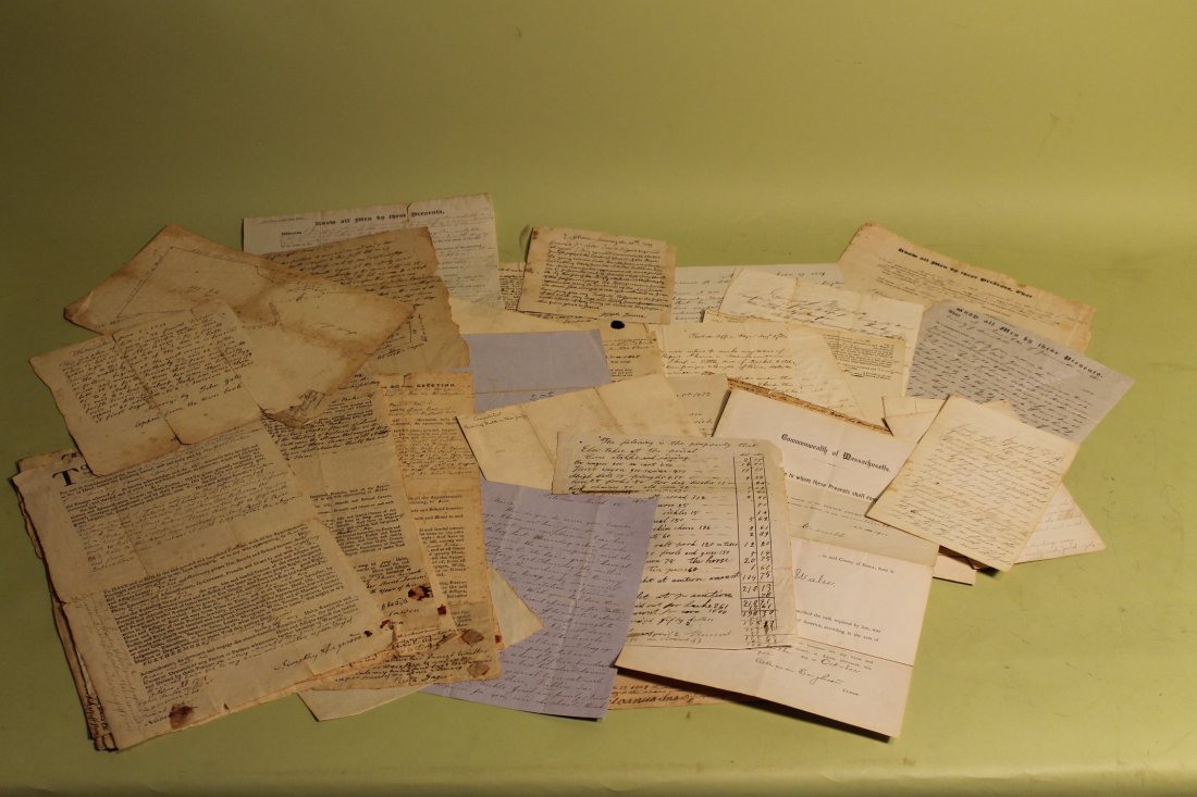 Early Document Lot: Lot of early documents including deeds, wills, mostly from Cape Cod, MA area and England