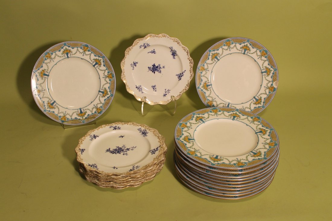 Mintons & Doulton Burslem Plates: 1. 12 Mintons Plates, 10 1/4" , has one dish with major chip 2. 8 Doulton Burslem 9" Luncheon, one chip to one plate