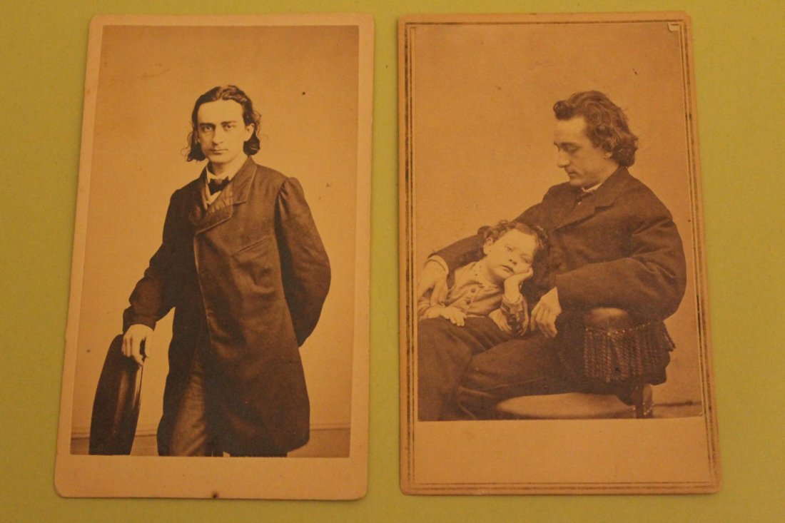 Two Edwin Booth CDV's: Dimensions are 4" tall by 2-3/8" wide. 1. Booth and Child; 19th century Acton, brother of John Wilkes Booth 2. Booth