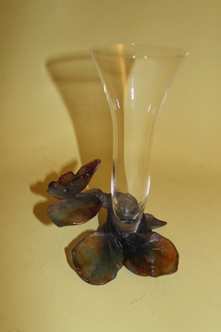 Daum France Butterfly Vase: Signed Daum, France on base, clear glass top, with butterfly base, size is 8 1/4" tall