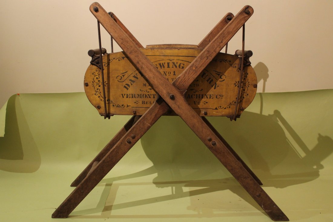 Davis Swing Churn, Original Paint: Vermont Farm Machinery, Bellows Falls Vermont, 19th century Davis Swing Churn, original paint