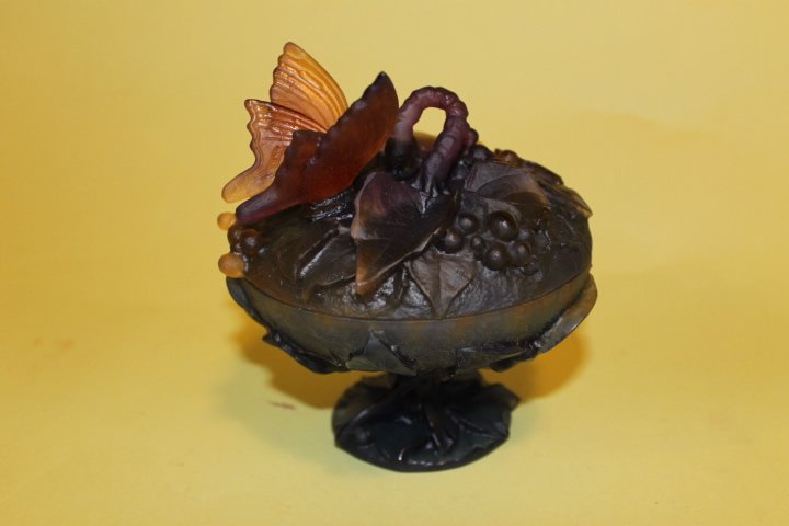 Daum France Butterfly Covered Box: Butterfly covered box with signature "Daum France" on base. Size is 5 1/4" to top of butterfly