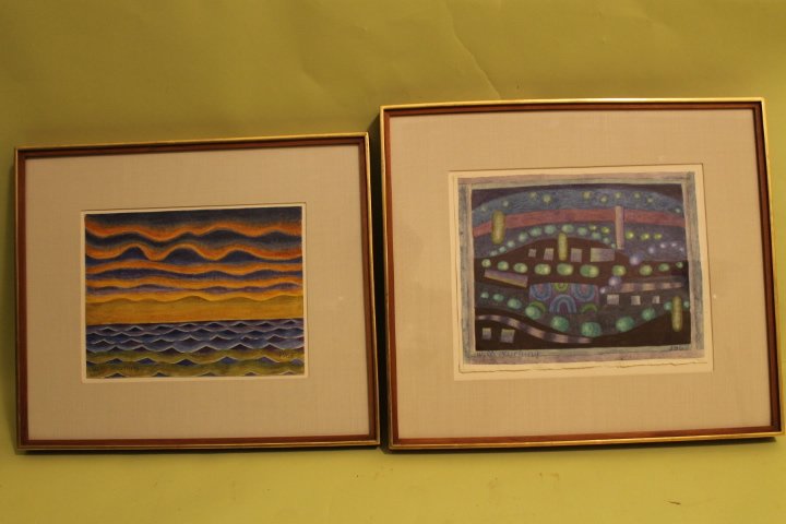 Lot of 2 Willi Hartung Watercolors 1912-1987: Willi Hartung, [Swiss 1912-1987] 1. Ocean Waves, 7 3/4" x 10 3/4" 2. Garden 8 3/4" x 11 1/4" Both signed