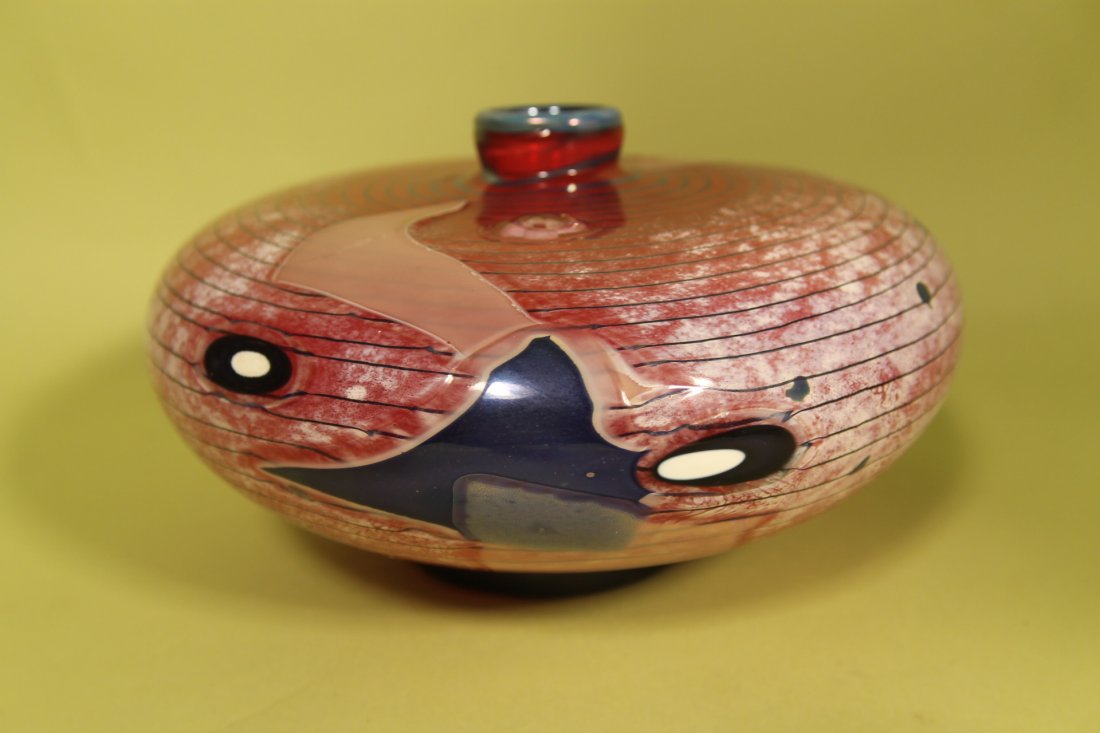 Rick Eckerd Bud Vase: Contemporary glass bud vase 5" tll signed around rim of base and dated 2001 #SSV13