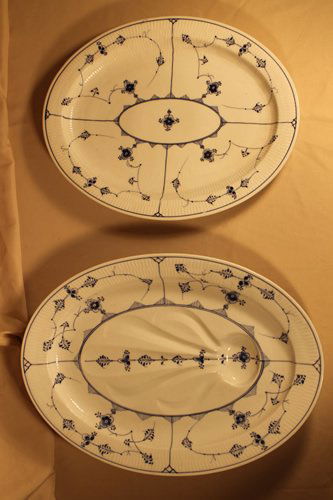 2 Extra Large Royal Copenhagen Platters: 2 blue and white platters, one Turkey/Meat platter size is 21 1/2" x 15 5/8" and 1- 18 1/2" x 14 1/2" 1894-1900 back stamp