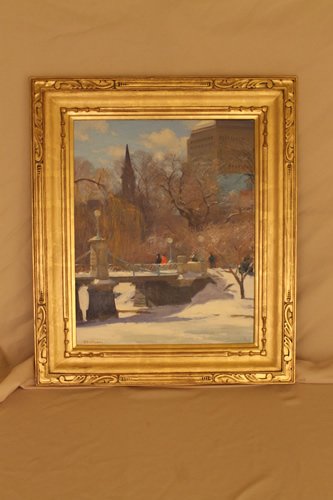 Gary D. Hoffman "Boston Garden Bridge": Painting signed Gary D. Hoffman, and titled "Boston Garden Bridge" member of the Guild of Boston Artists, size is 20 x 16 and overall framed size is 27 1/8" x 23 1/8"