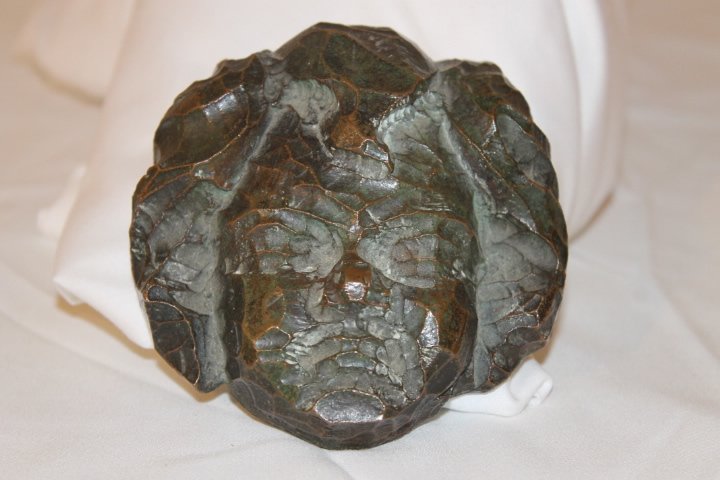 Gorham Foundry Bronze Paperweight: Bronze paperweight of a womans head with a Gorham Foundry mark size is 3 3/4" diameter