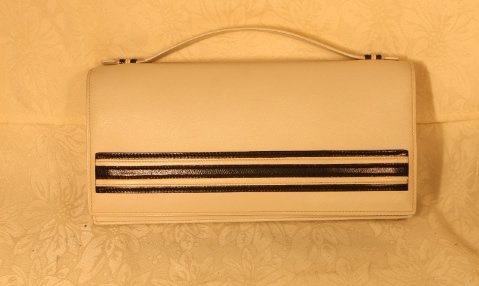 Hermes White Clutch with Black Stripes (1 of 7)