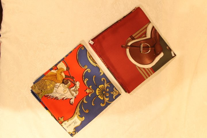Two Hermes 100% Silk Scarves (1 of 8)