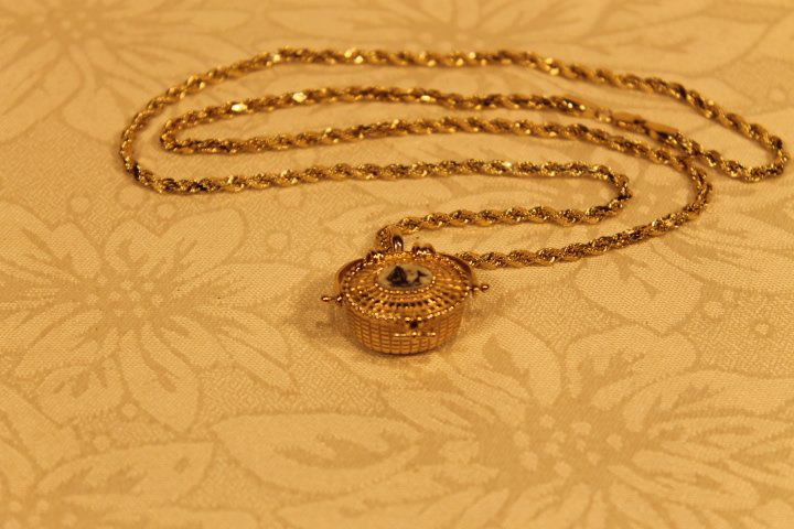 14kt Gold Nantucket Basket Pendant on Rope Chain (1 of 1)
