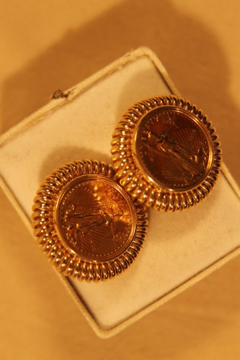 14kt Gold Earrings w/ 5 Dollar Coin (1 of 1)