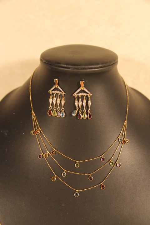 14kt Gold Necklace & Earrings w/ Stones (1 of 1)