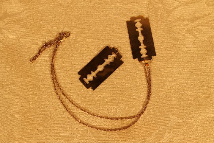 2-14kt Gold Razor Pendants on 14kt Gold Chain (1 of 1)