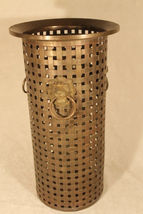 Brass over Copper Basketweave Umbrella/Cane Stand (1 of 3)