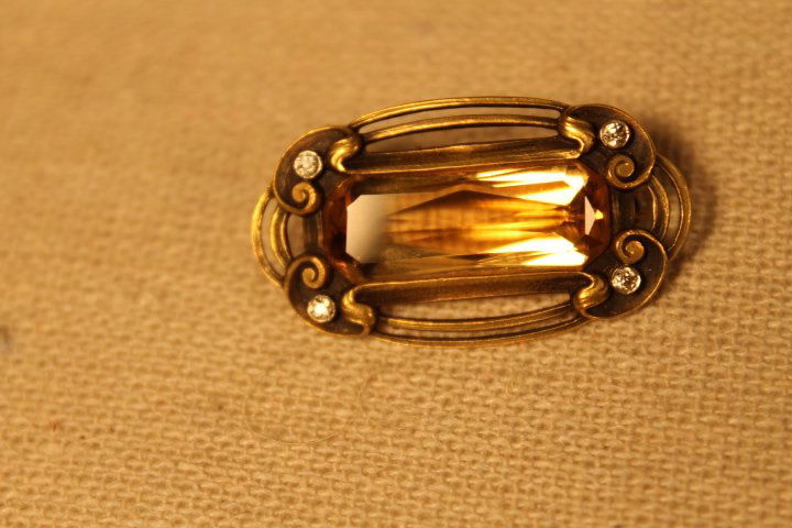 Art Nouveau 14kt Gold & Citrine Stone Pin (1 of 3)