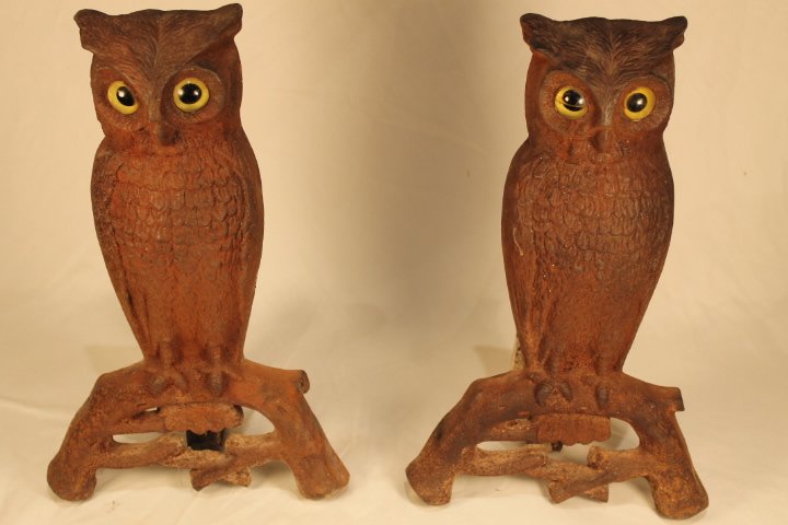 Iron Owl Andirons, with Glass Eyes (1 of 7)