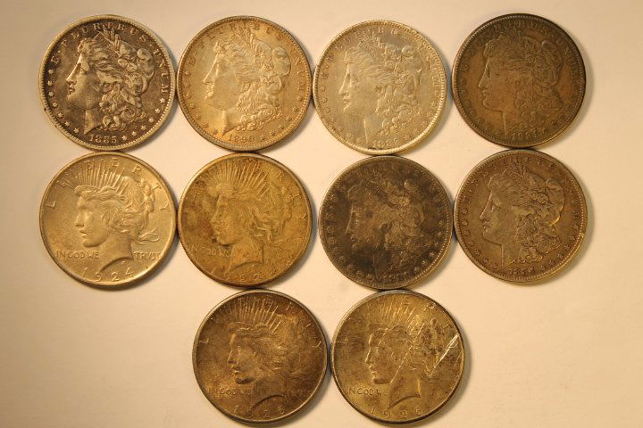 10 US Silver Dollars, 6 Morgans, 4 Peace (1 of 7)
