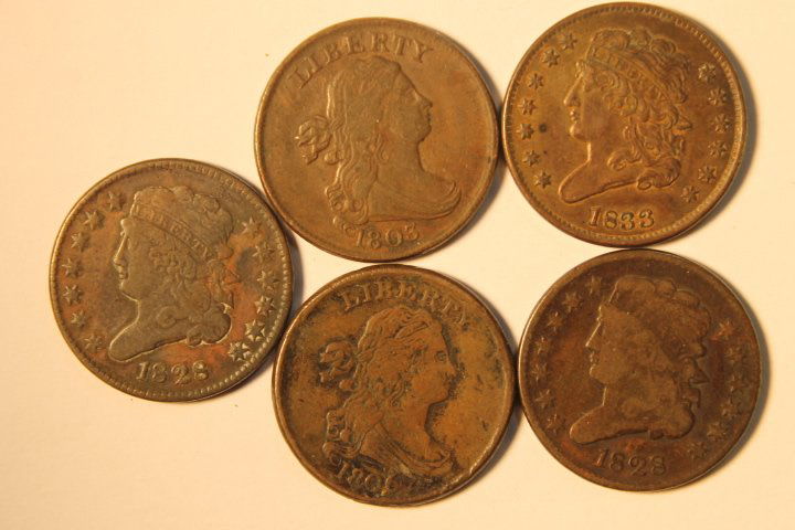 5 Pcs Copper Half Cents (1 of 2)