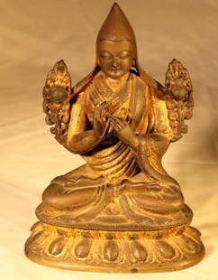 Buddha Figure, Bronze w/Gilt: Buddha figure, bronze with gilt, size is 6 1/2" tall, see additional photos posted at high resolution. Very nice itemPHOTO #10 IS IN NATURAL LIGHT. wEIGHT IS 3 LBS, 1 OZ.