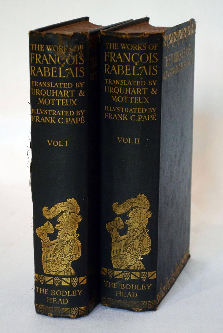 Rabelais: Works of Rabelais Illustrated by Frank C Pape. London: John Lane, 1927. Original decorated cloth with a little wear. Some foxing. One of the great bawdy classics with appropriate illustrations.