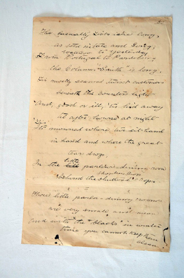 Manuscript Poem by Henry Lawson "The March of Ivan": A handwritten poem by Henry Lawson. "The March of Ivan". Written on both sides of the folio size paper and with a few corrections. This poem was published in The Bulletin on 28 September 1914.