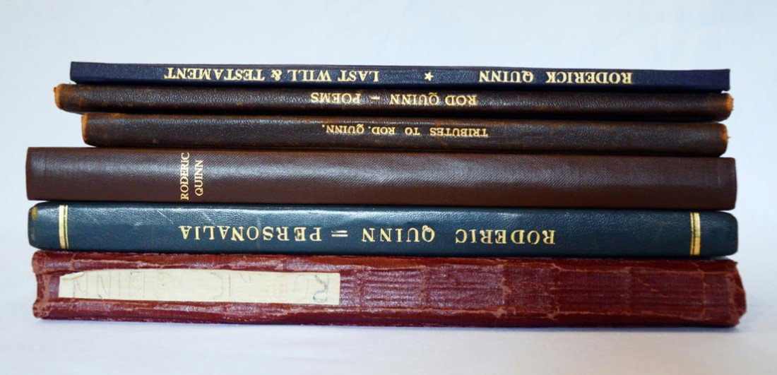 Roderick Quinn Scrapbooks: Six volumes of scrapbooks devoted to Roderick Quinn and compiled by Harry Chaplin. There are numerous handwritten poems by Quinn. As well as signed letters by two Australian Prime Ministers in Watson 