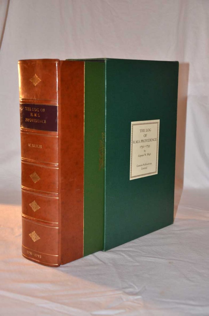William Bligh Log of Providence Genesis: THE LOG OF H.M.S BOUNTY 1787-1789 Bligh William Surrey Genesis Publications 1975 Original half leather and cloth covered boards Engravings by John Buckland Wright Facsimile of Bligh's handwritten Log.